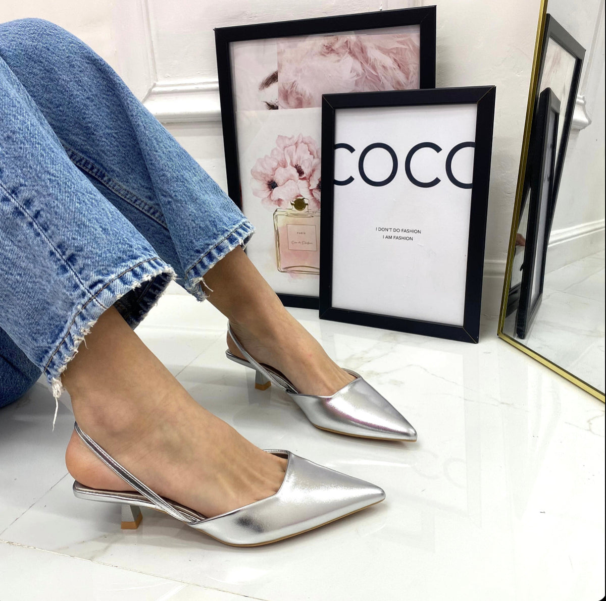 Iride Decolletè Donna Punta Scarpa Tacco Basso Argento