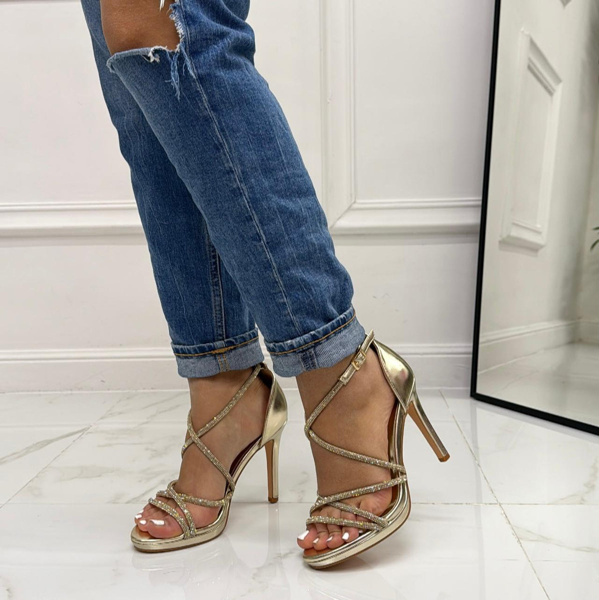 Decollete Scarpa Donna A Punta Trasparente Con Spilla Gioiello Fiore Brillantini Argento Tacco Spillo 9  Evento Glamour