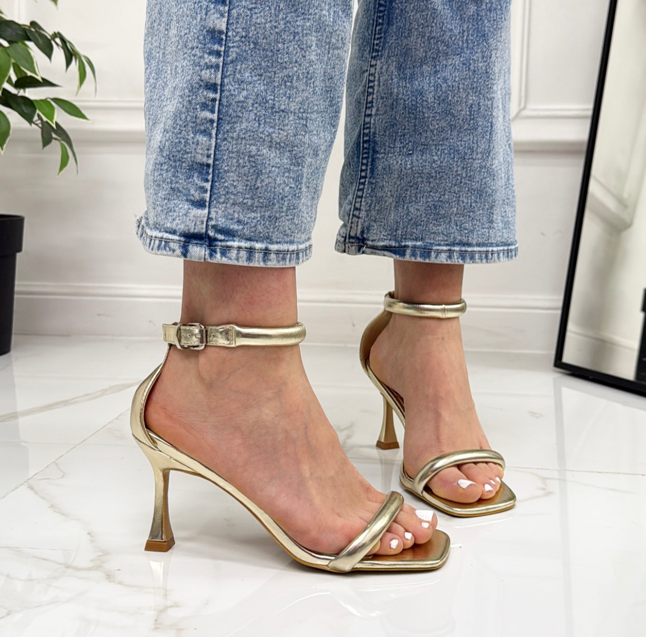 Lidia - Sandalo Donna Scarpa Tacco Punta Oro