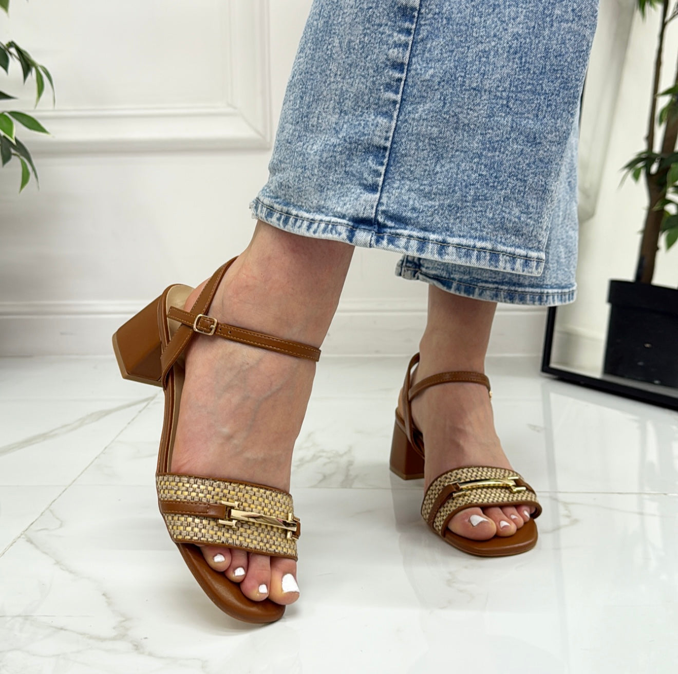 Mabel - Scarpa Donna Sandalo Tacco Quadrato Cuoio