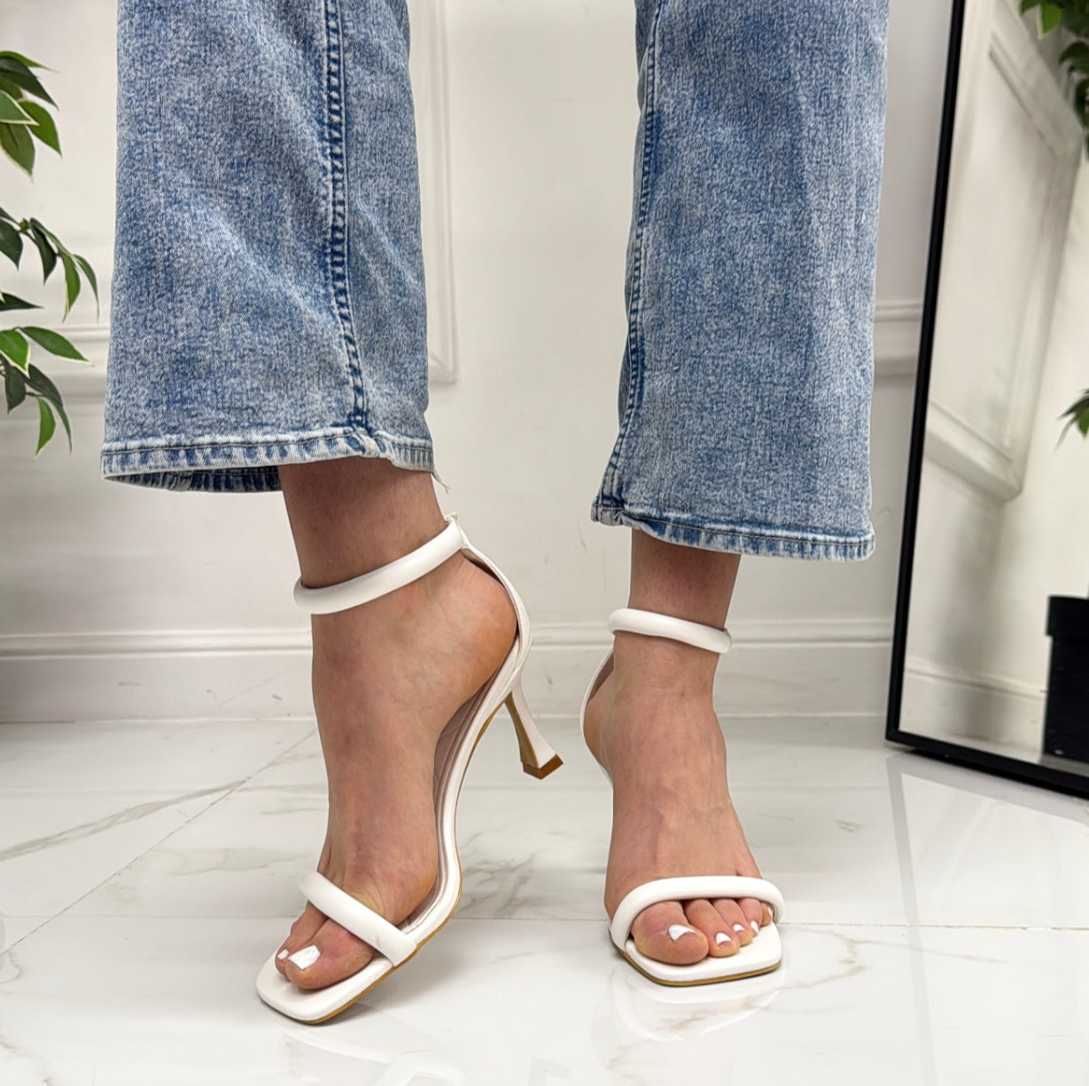 Lidia - Sandalo Donna Scarpa Tacco Punta Bianco