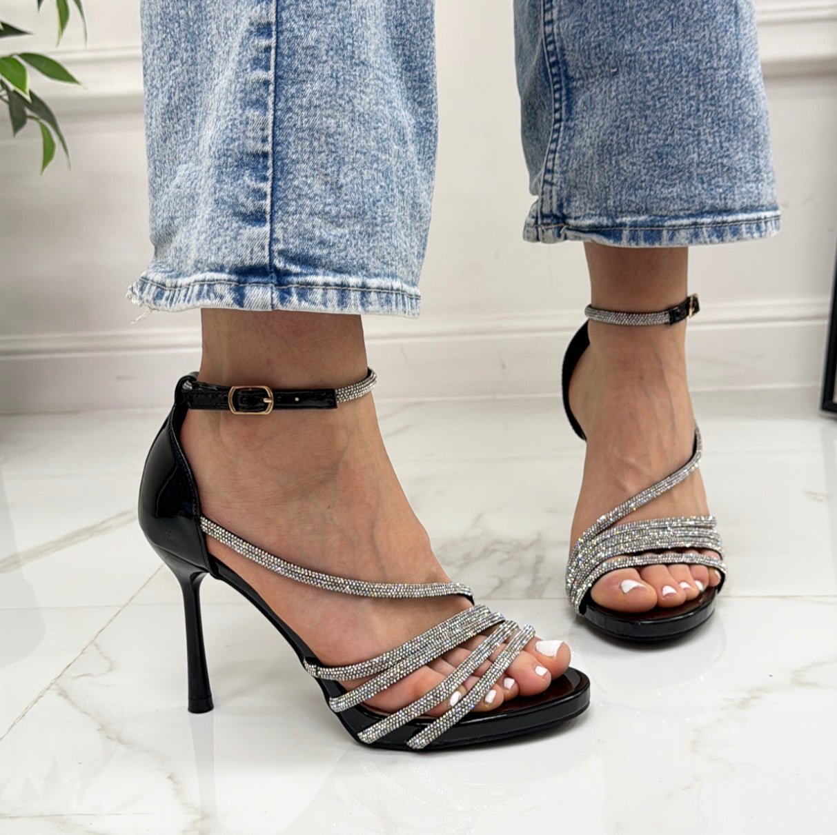 Edna - Sandalo Donna Punta Tacco Spillo Elegante Nero