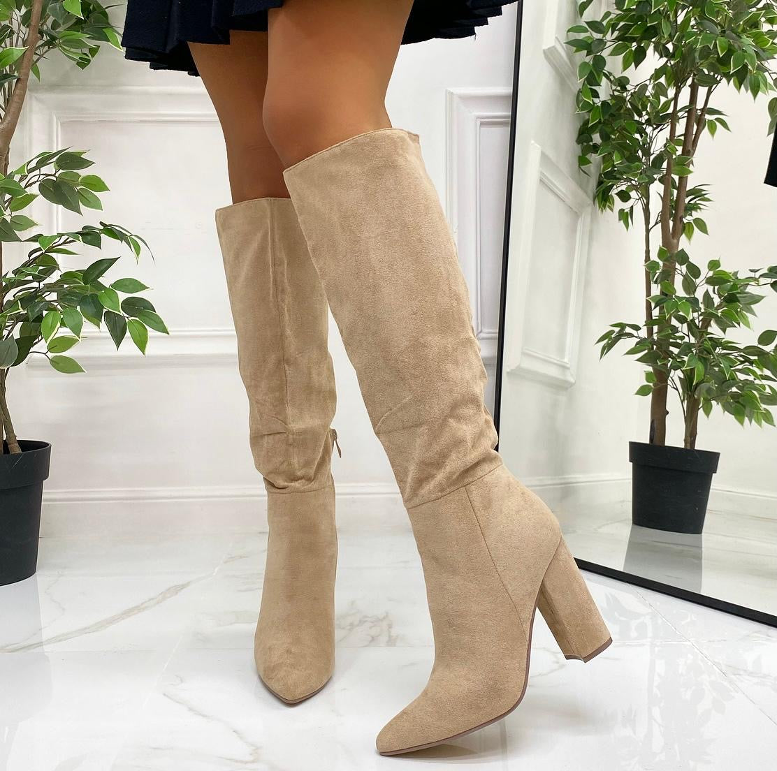 Stivali Beige Stivali Col Tacco Alto Color Panna Stivaletti Color