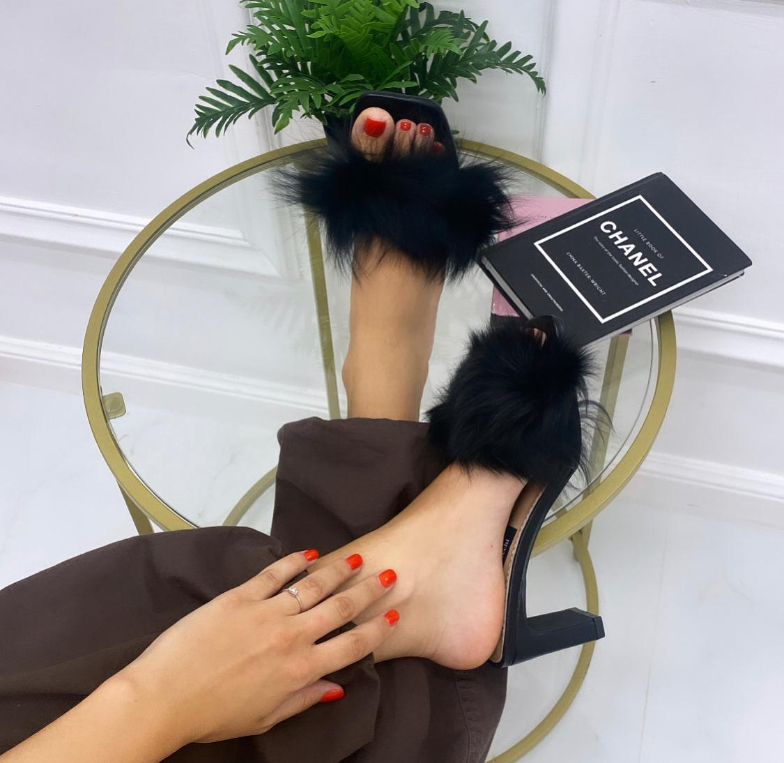Plume - Sandalo Donna Piume Tacco Quadrato Elegante Nero