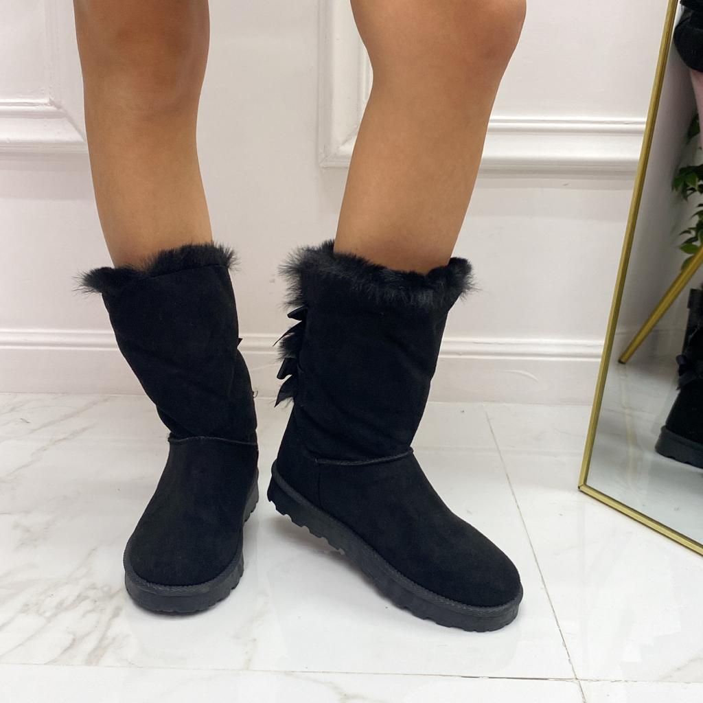 Texy - Stivaletto Eskimo Boots Fiocchi Comodo Nero