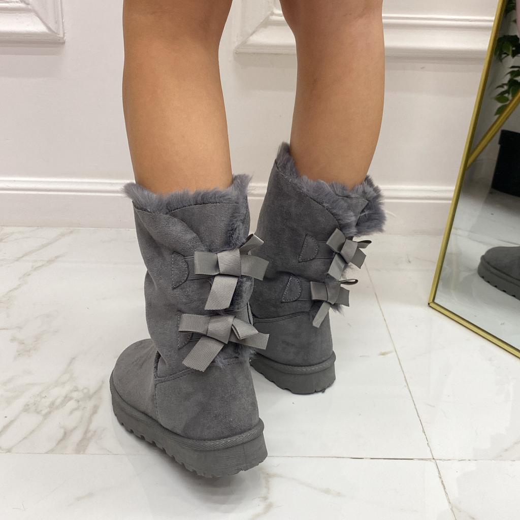 Texy - Stivaletto Eskimo Boots Fiocchi Comodo Grigio