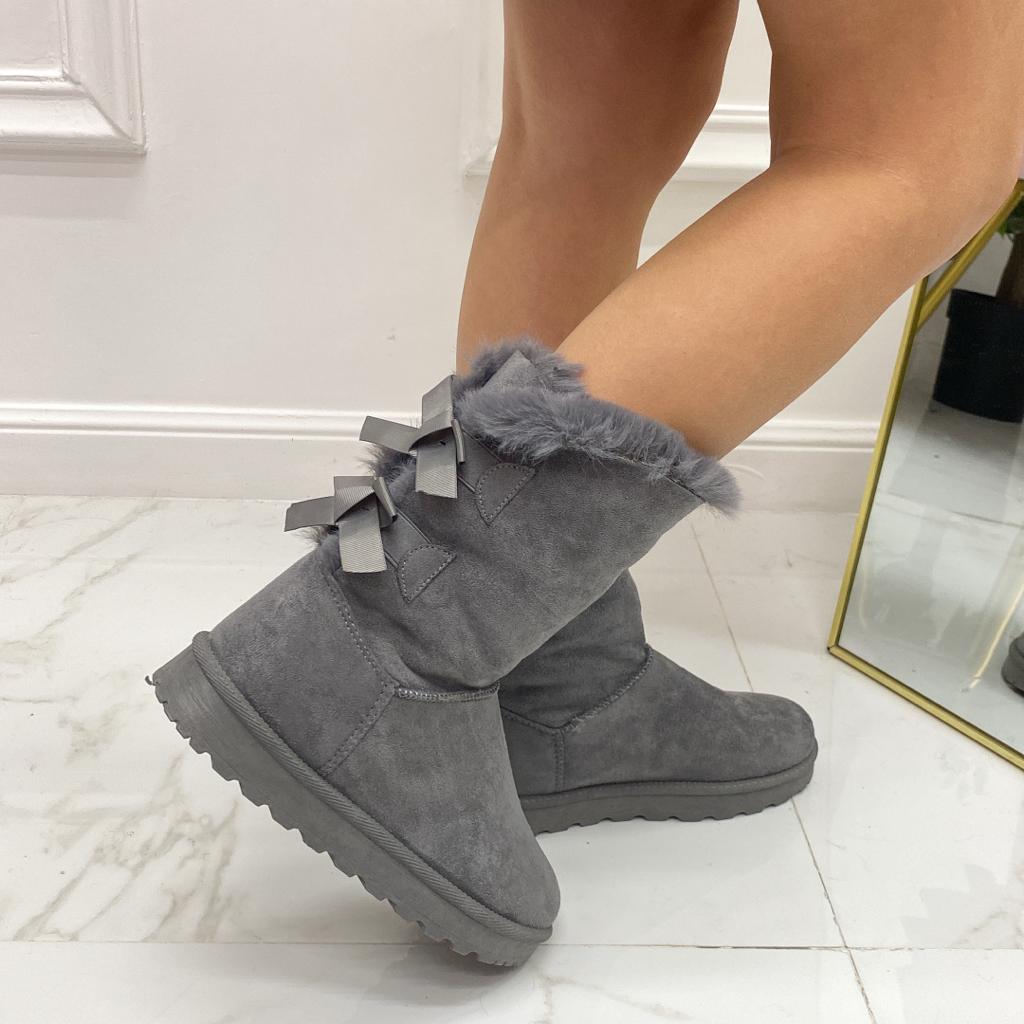 Texy - Stivaletto Eskimo Boots Fiocchi Comodo Grigio