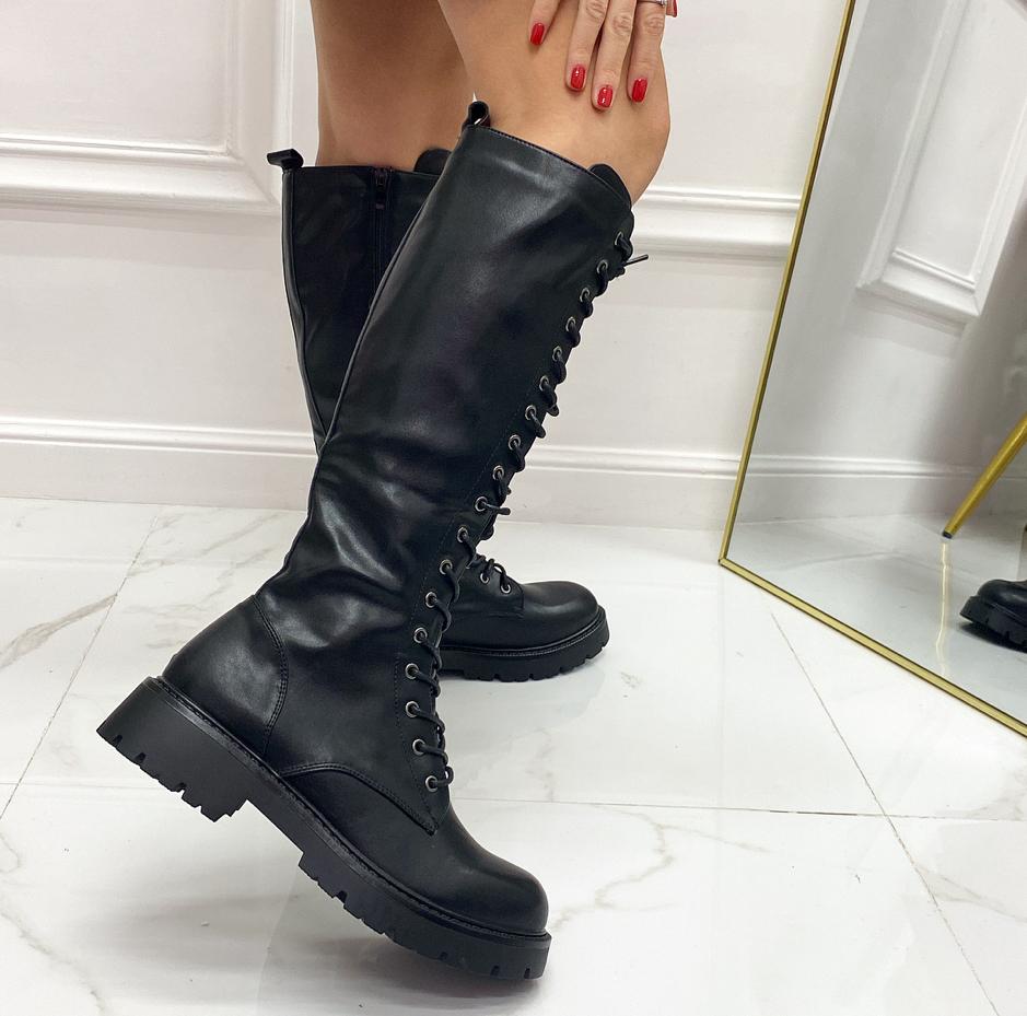 Miley- Stivali Anfibi Donna Lacci Casual Comodo Nero