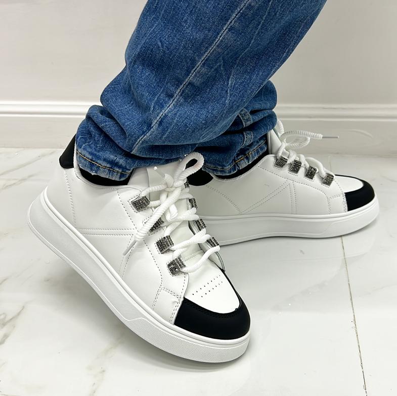 Trilly - Sneakers Donna Scarpe Casual Comode Strass Bianco/Nero