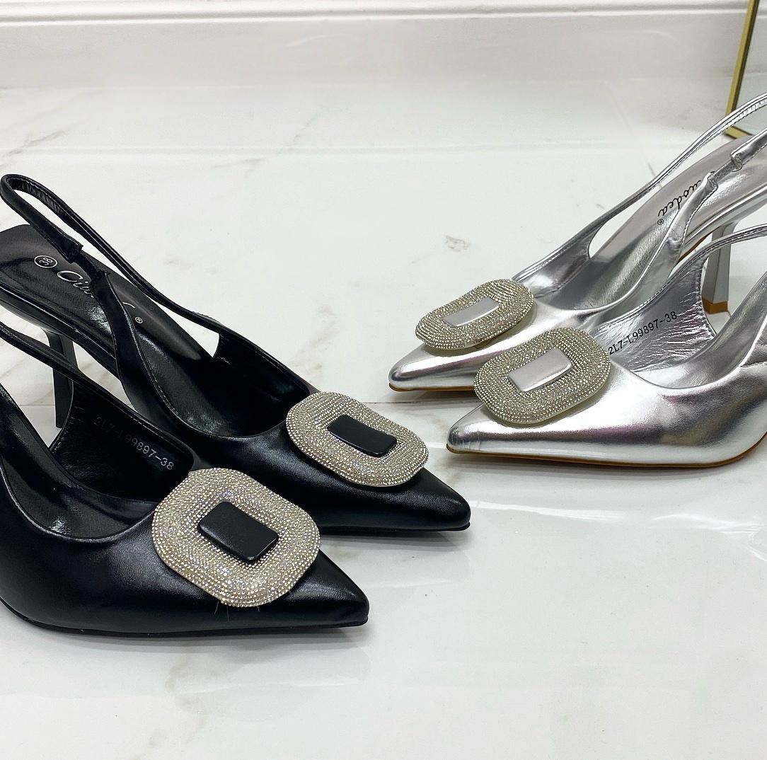 Carlotta - Decolleté Donna Scarpe Tacco Punta Gioiello Elegante Argento