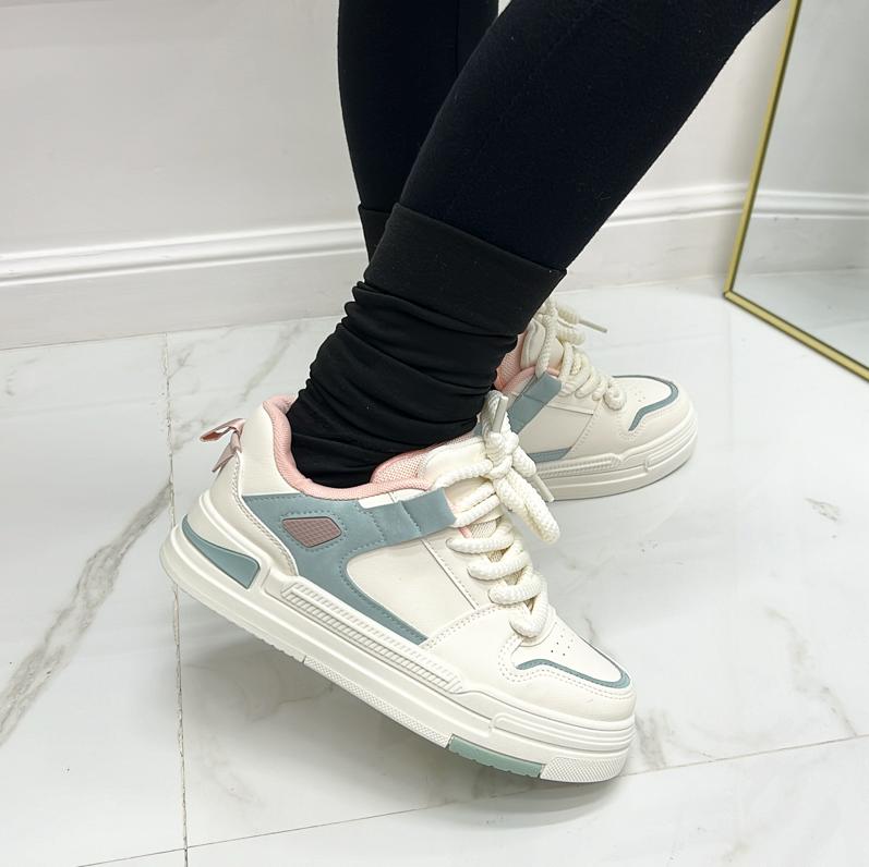 Caide - Sneakers Donna Lacci Comode Casual Bianco Blu Rosa
