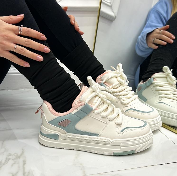 Caide - Sneakers Donna Lacci Comode Casual Bianco Blu Rosa
