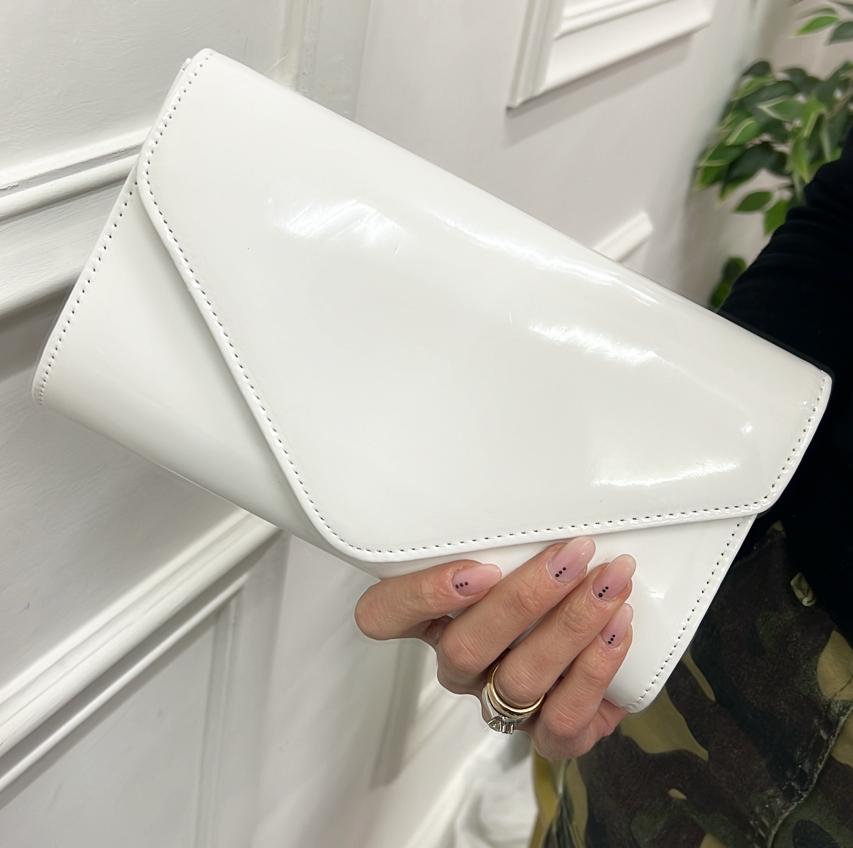 Bahamas Pochette Borsa Donna Rigida Vernice Clip Tracolla Elegante Nero Bianco Nude e Rosso