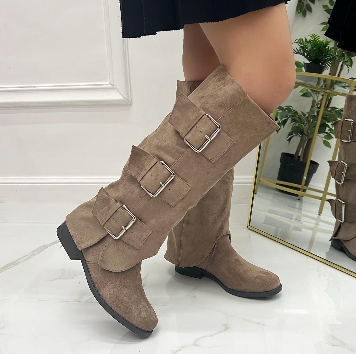 Simo - Stivale Donna Anfibio Alto Donna Fibbie Fango