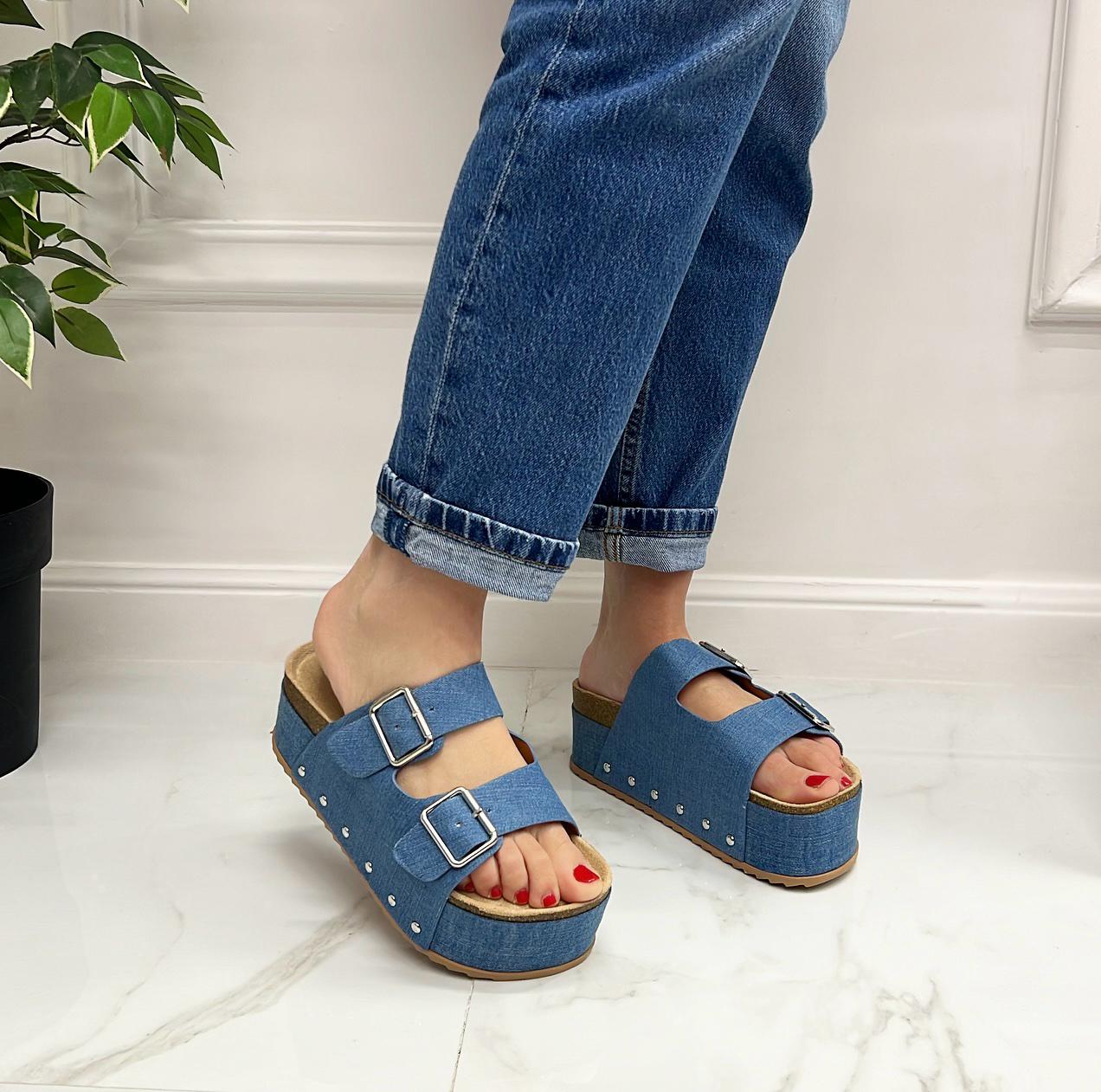 Lierin - Sandalo Donna Casual Comodo Fibbie Jeans Blu