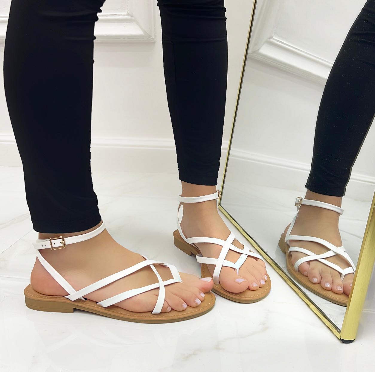 Freya - Sandalo Donna Basso Fasce Incroci Bianco