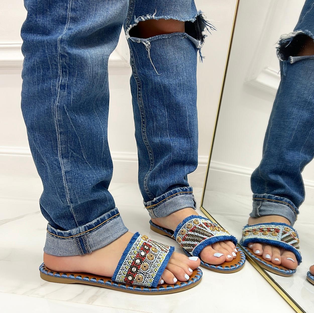 Aglaia - Sandalo Ciabatte Donna Casual Comode Jeans Blu