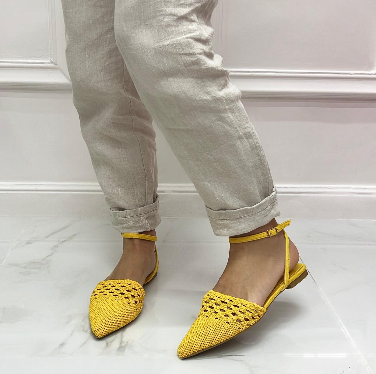 Maila - Scarpa Donna Ballerina Punta Traforata Giallo