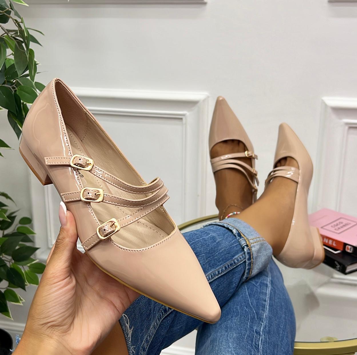 Olena - Scarpe Donna Ballerine Cinturini Comode Vernice Nude