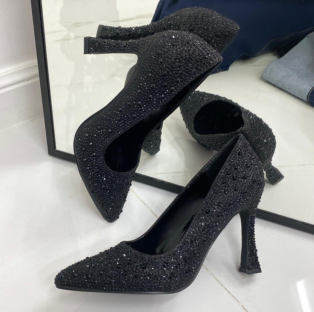 Natalie -  Scarpe Décolleté Strass Elegante Tacco Nero