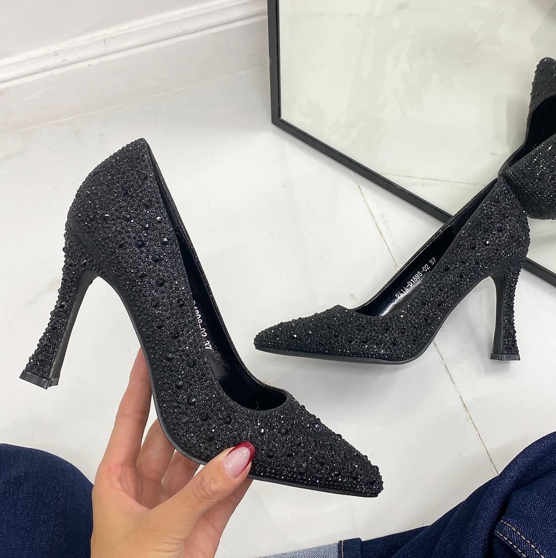 Natalie -  Scarpe Décolleté Strass Elegante Tacco Nero