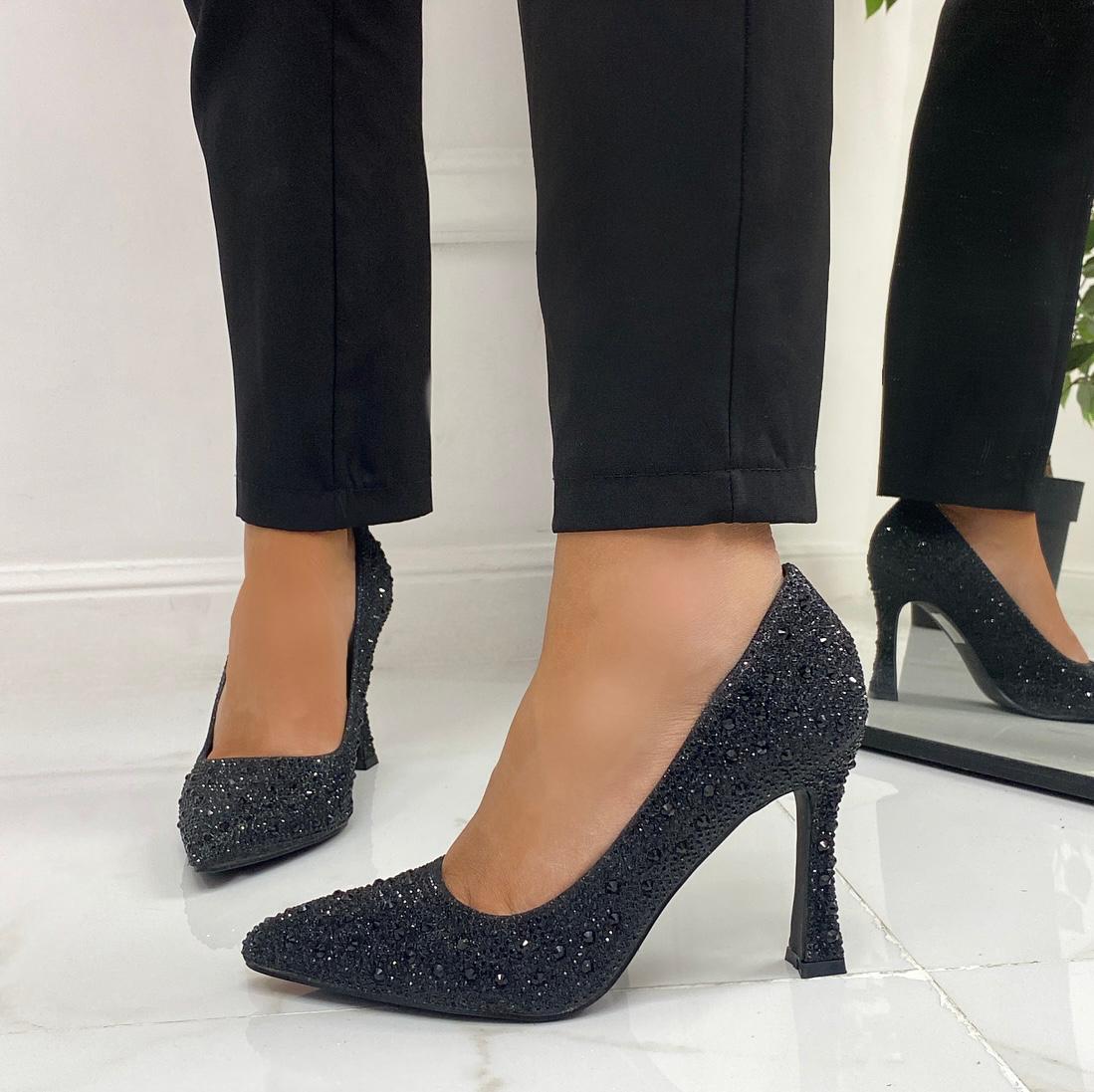 Natalie -  Scarpe Décolleté Strass Elegante Tacco Nero