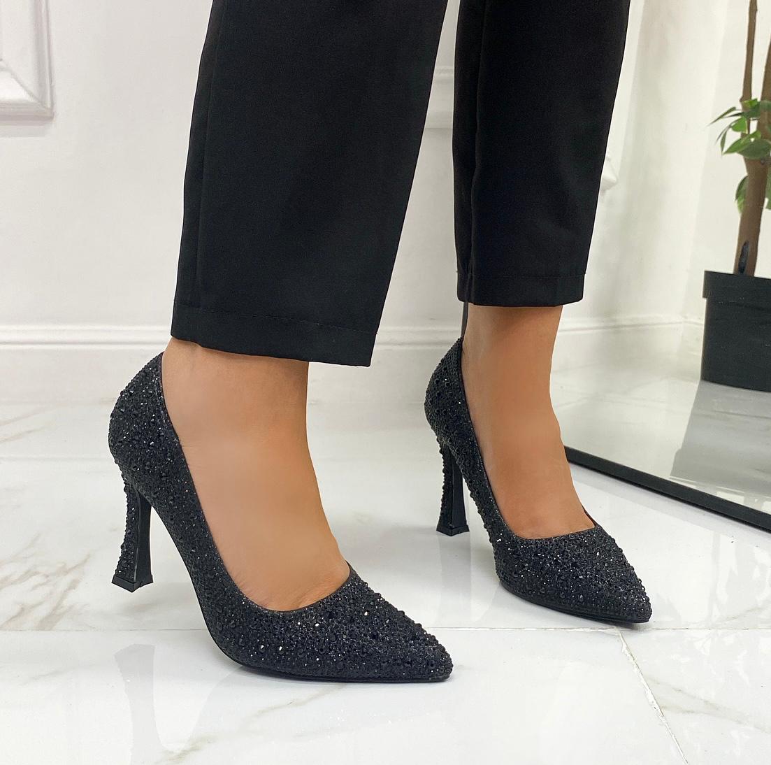 Natalie -  Scarpe Décolleté Strass Elegante Tacco Nero