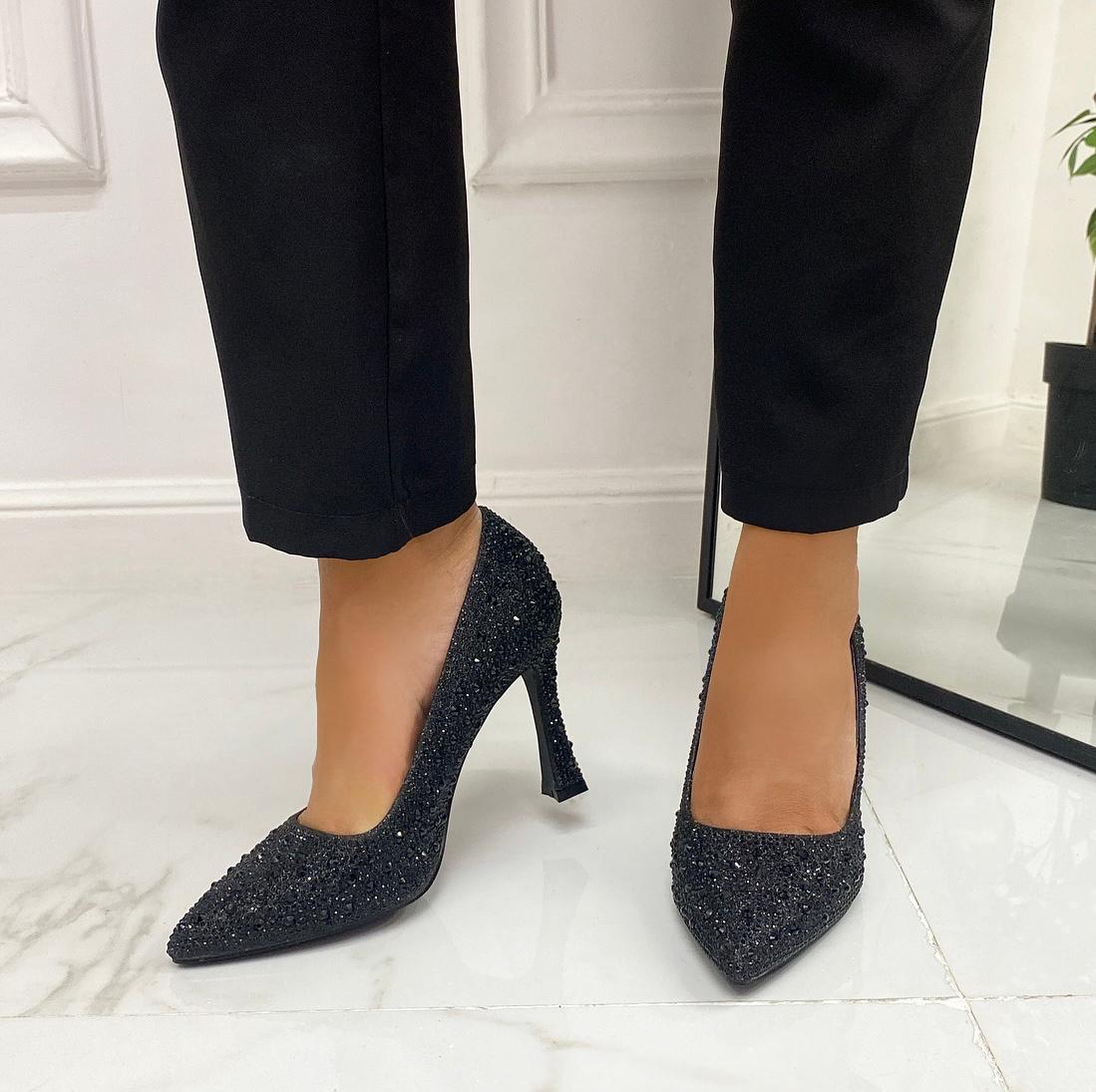 Natalie -  Scarpe Décolleté Strass Elegante Tacco Nero