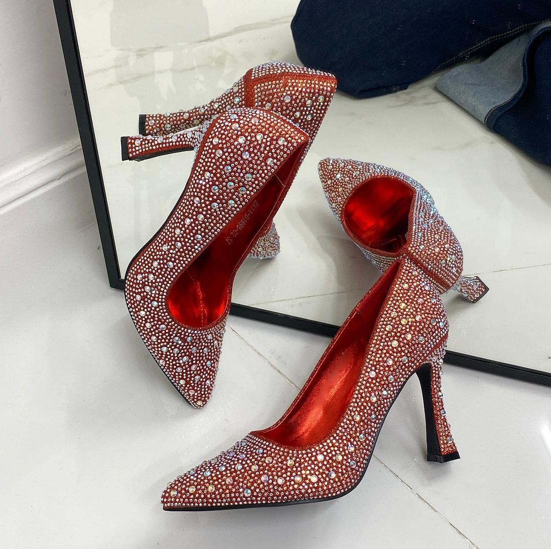 Natalie -  Scarpe Décolleté Strass Elegante Tacco Rosso