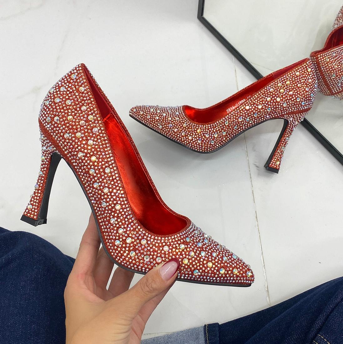 Natalie -  Scarpe Décolleté Strass Elegante Tacco Rosso