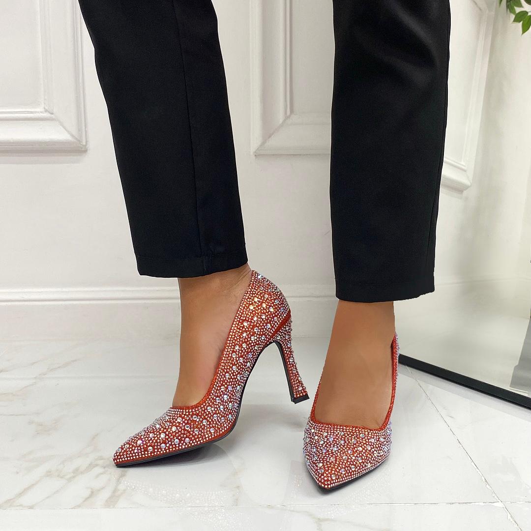 Natalie -  Scarpe Décolleté Strass Elegante Tacco Rosso