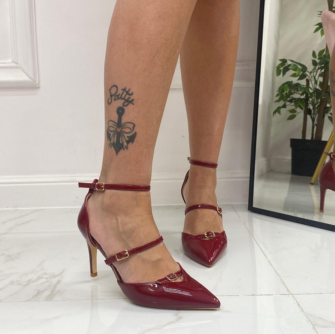 Sofia  - Décolleté Donna Cinturini Tacco Spillo Elegante Vernice Bordo