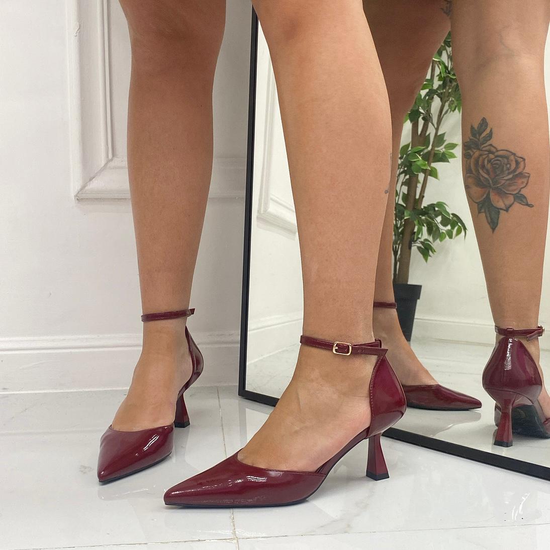 Karissa - Décolleté Donna Tacco A Spillo Punta Vernice Elegante Bordeaux