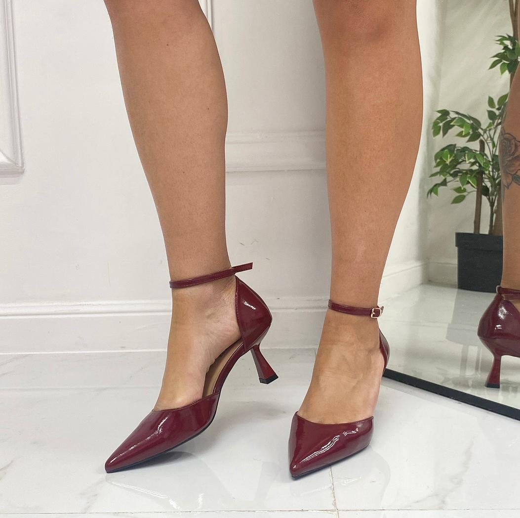 Karissa - Décolleté Donna Tacco A Spillo Punta Vernice Elegante Bordeaux