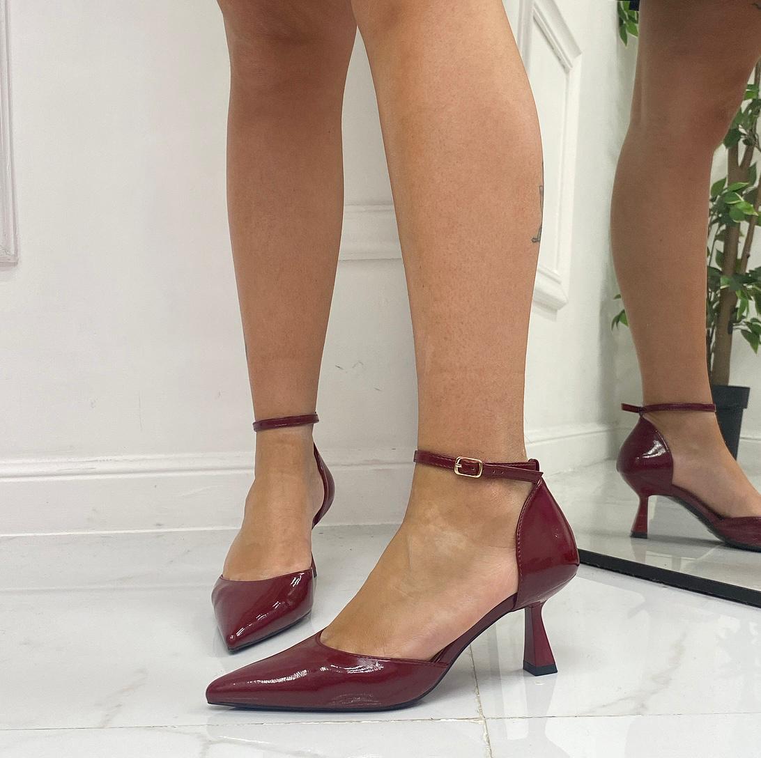 Karissa - Décolleté Donna Tacco A Spillo Punta Vernice Elegante Bordeaux