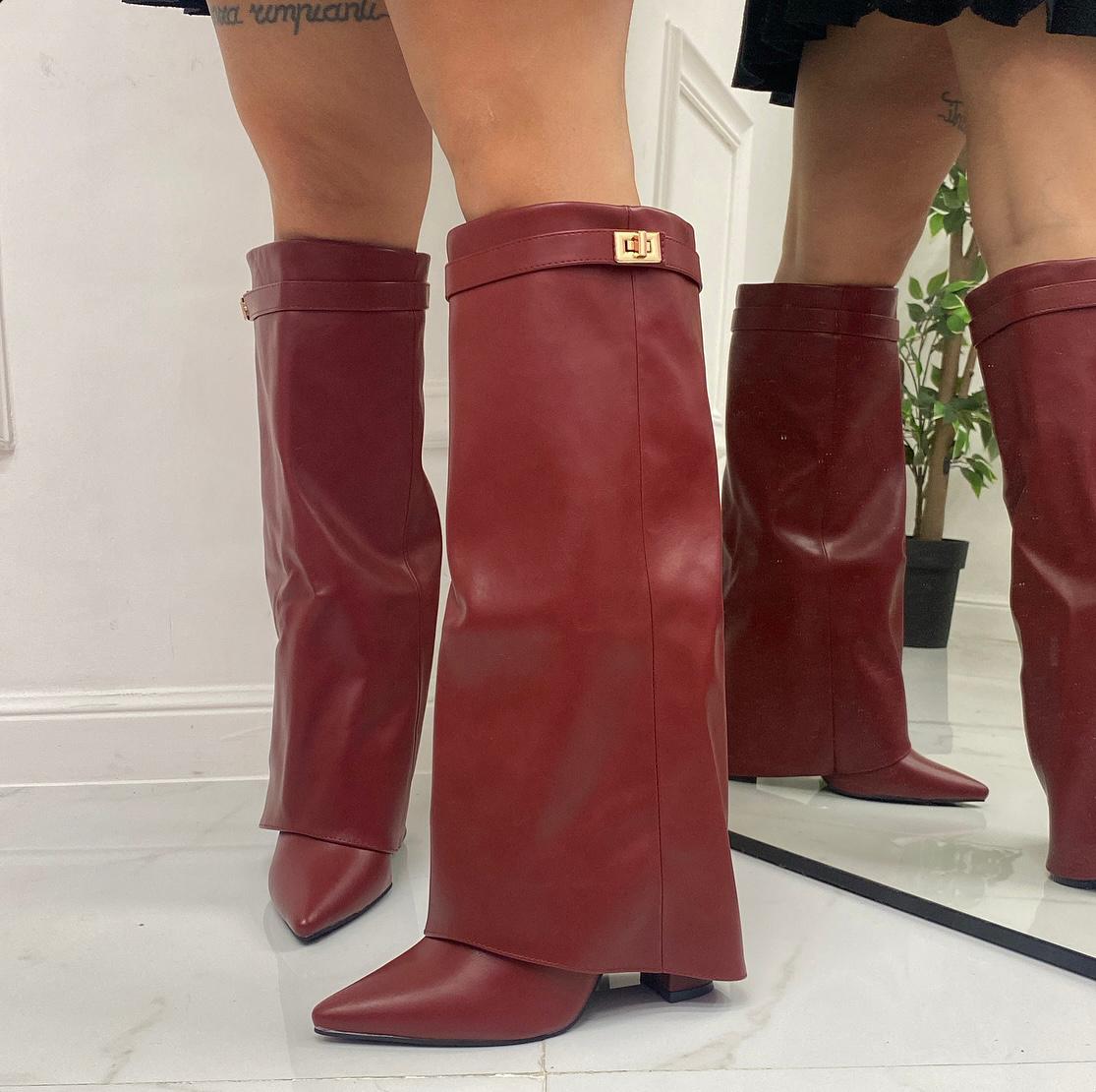 Siria - Stivale Donna Scarpa Punta Tacco Quadrato Bordeaux