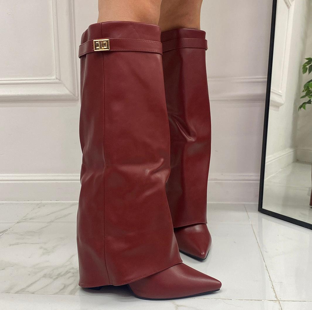 Siria - Stivale Donna Scarpa Punta Tacco Quadrato Bordeaux