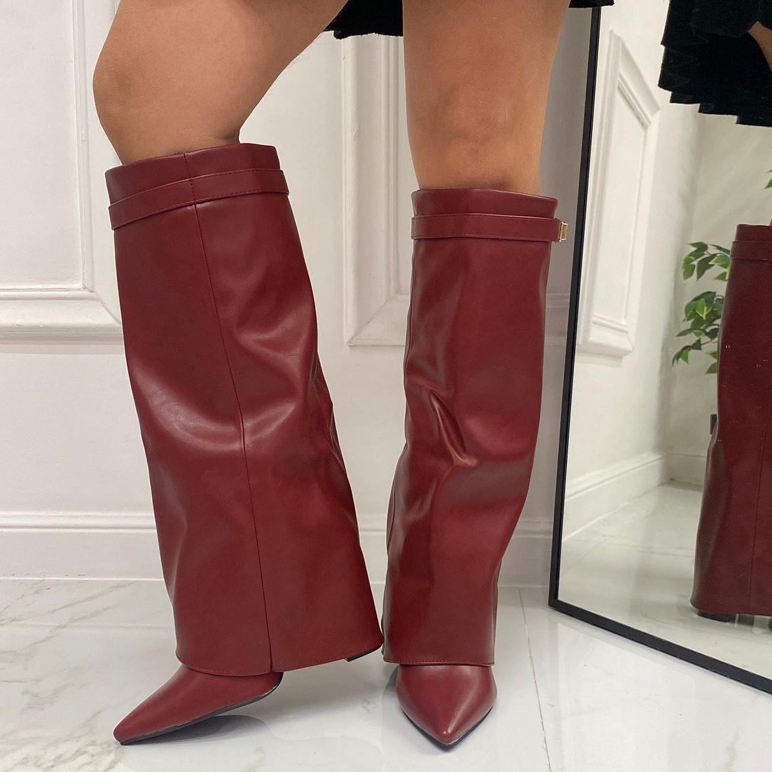 Siria - Stivale Donna Scarpa Punta Tacco Quadrato Bordeaux