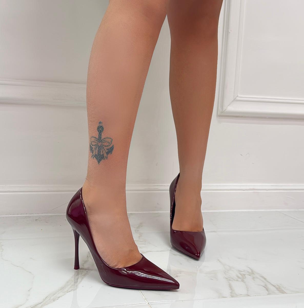 Rose - Décolleté Donna Tacco Spillo Punta Vernice Elegante Bordeaux