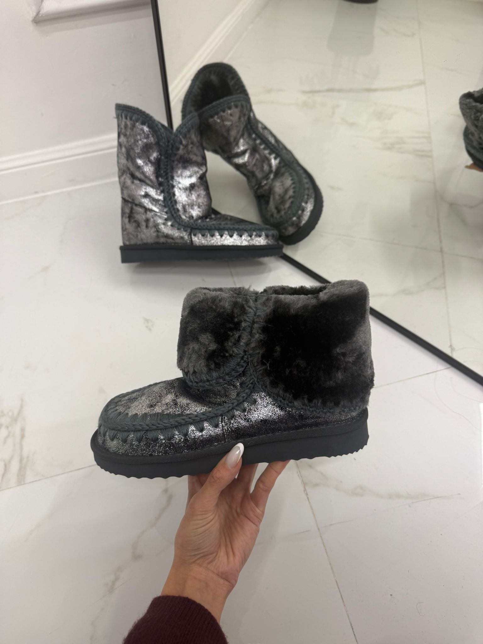 Nobu - Stivaletto Eskimo Boots Comodo Argento