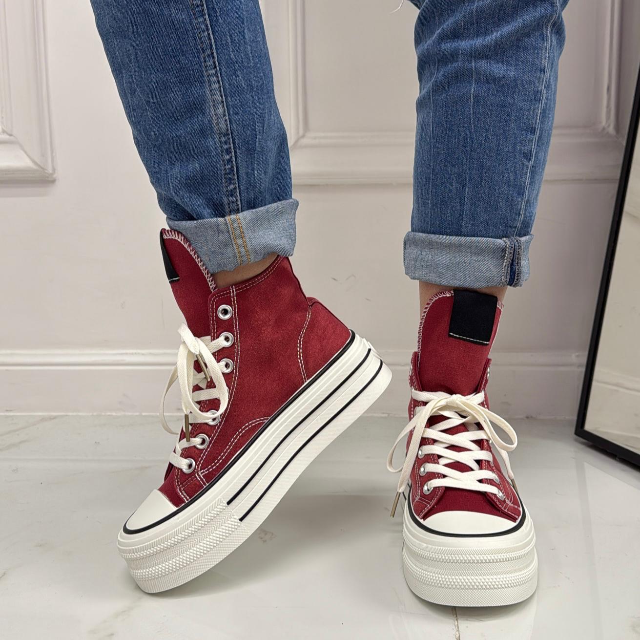 Marbella - Sneakers Donna Scarpe Ginnastica Lacci Casual Comodo Bordeaux