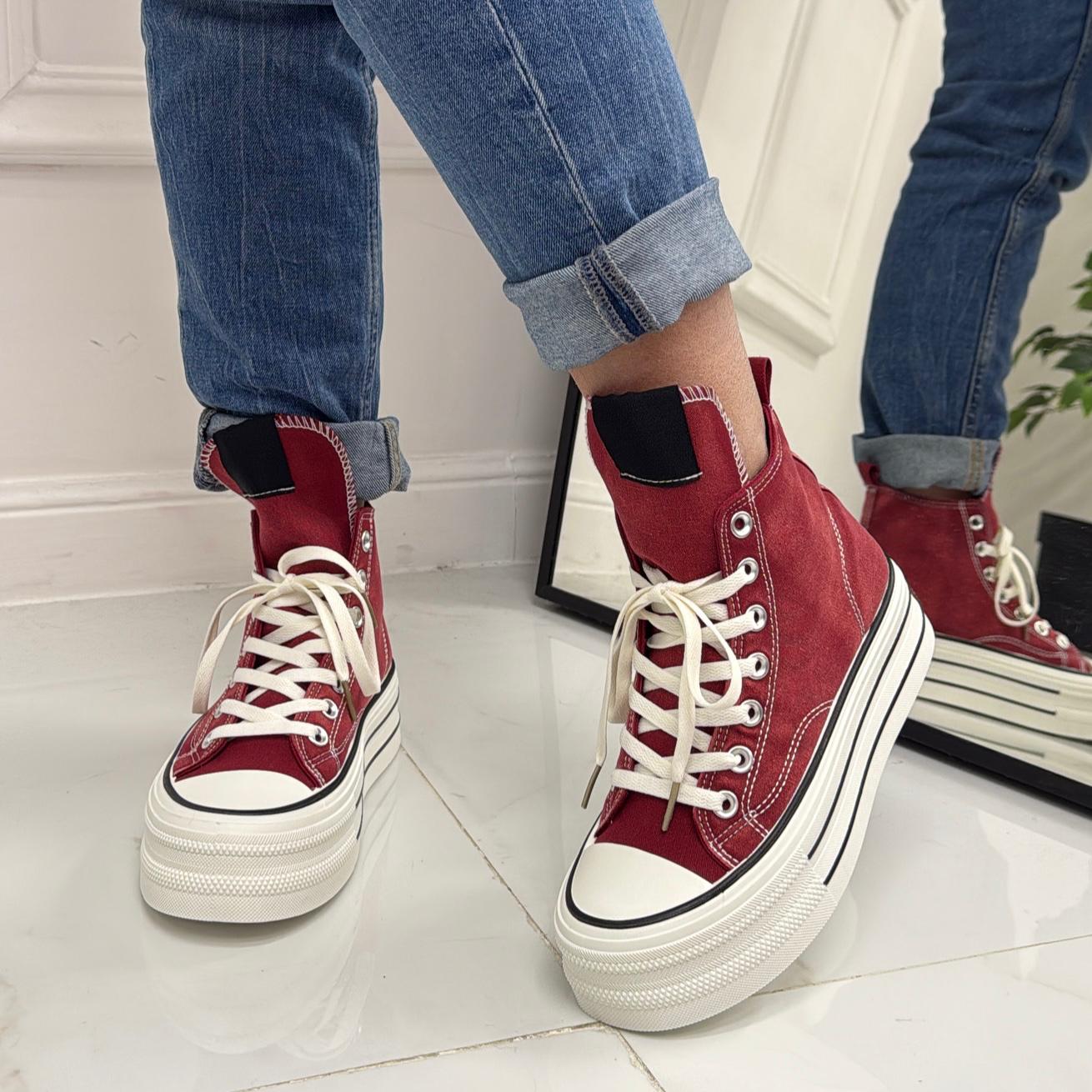 Marbella - Sneakers Donna Scarpe Ginnastica Lacci Casual Comodo Bordeaux