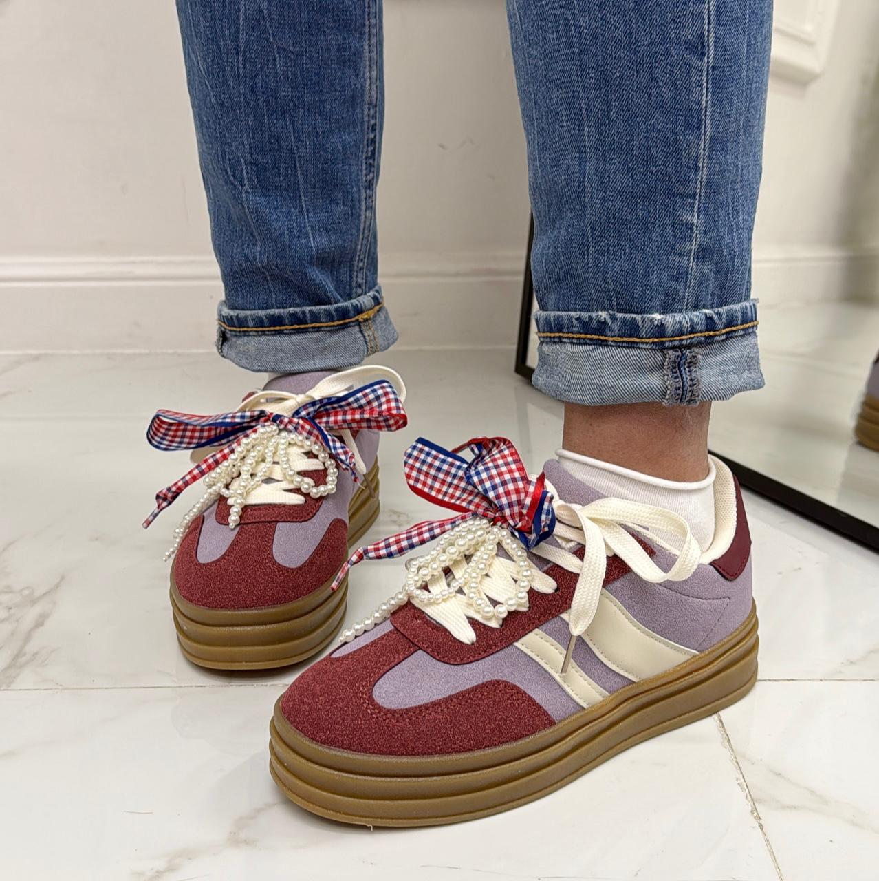 Clyde - Sneakers Donna Scarpe Ginnastica Lacci Casual Comodo Bordeaux