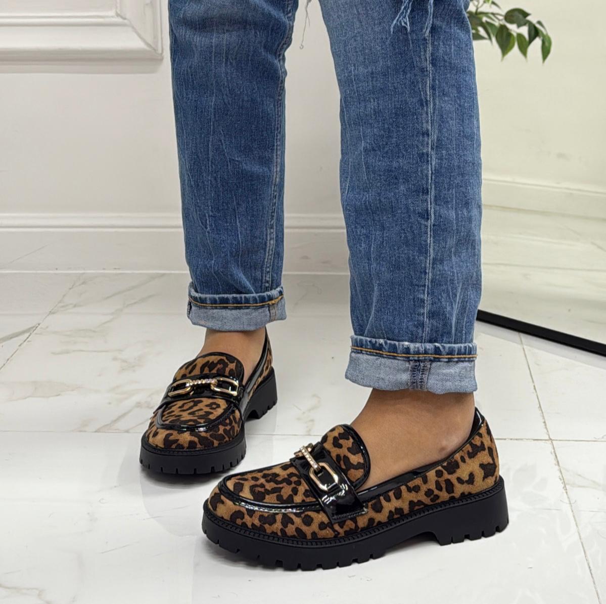 Perla - Mocassino Donna Scarpa Gioiello Casual Elegante Leopardato Nero