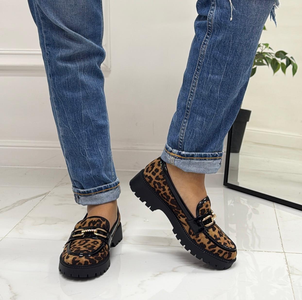 Perla - Mocassino Donna Scarpa Gioiello Casual Elegante Leopardato Nero