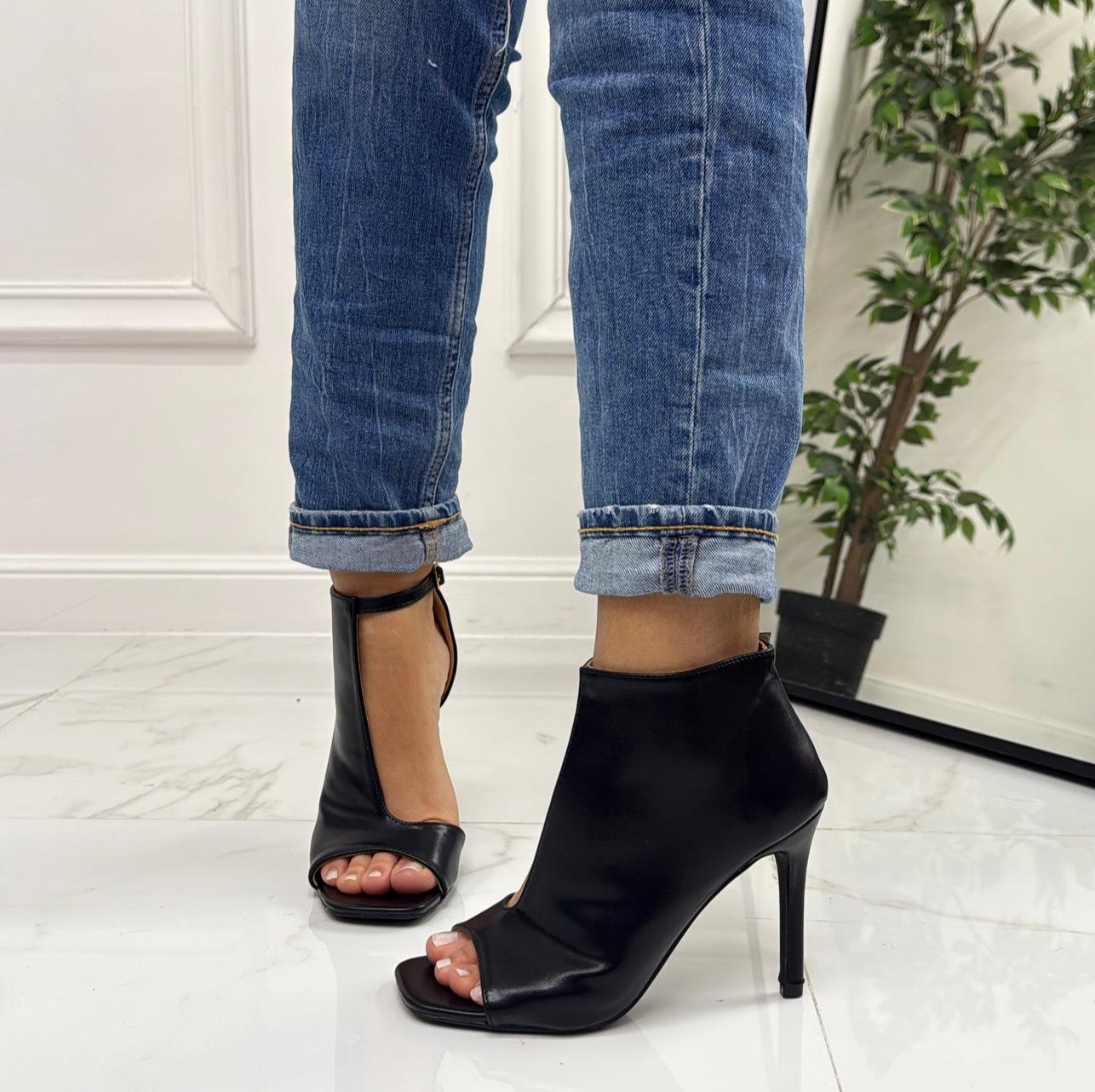 Luana - Sandalo Donna Scarpa Tacco Spillo Punta Eco Pelle Nero