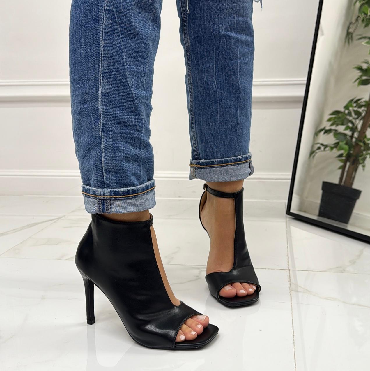 Luana - Sandalo Donna Scarpa Tacco Spillo Punta Eco Pelle Nero