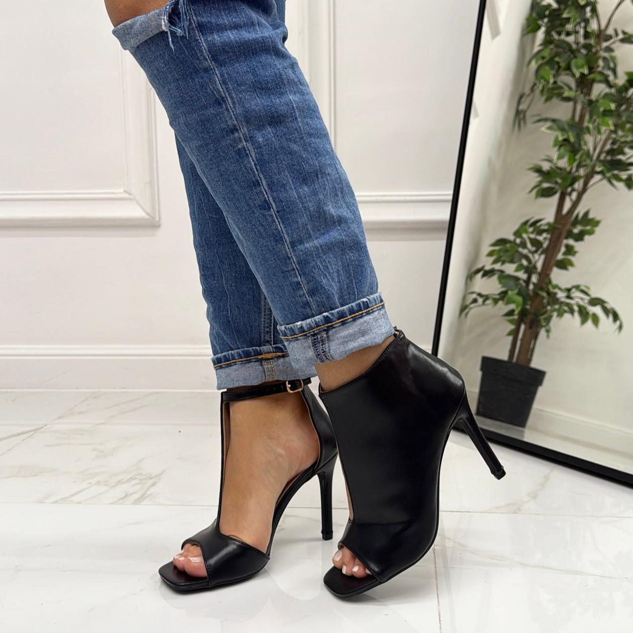 Luana - Sandalo Donna Scarpa Tacco Spillo Punta Eco Pelle Nero