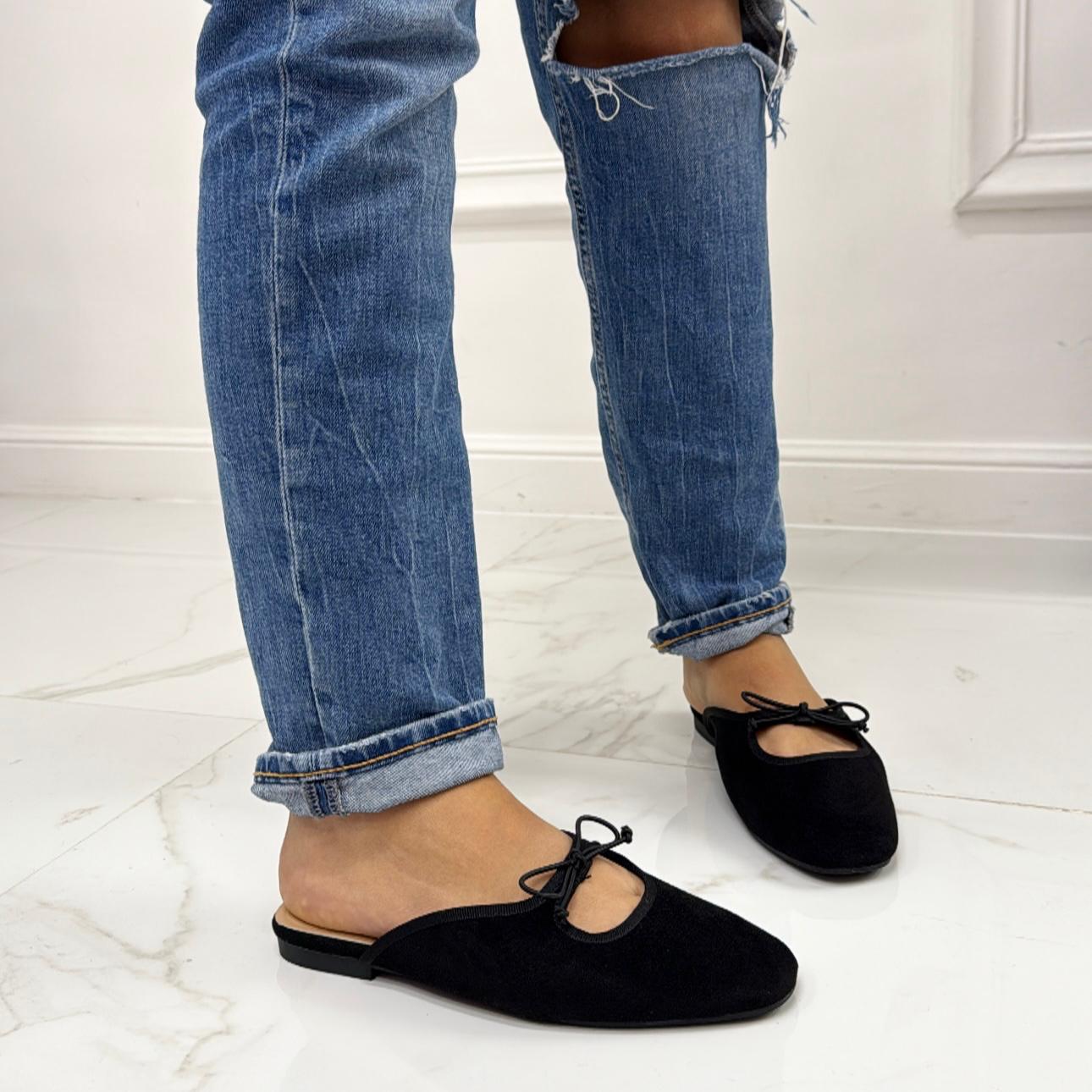 Eléa - Sabot Mules Pantofolina Donna Flat Punta Tallone Scoperto Nero