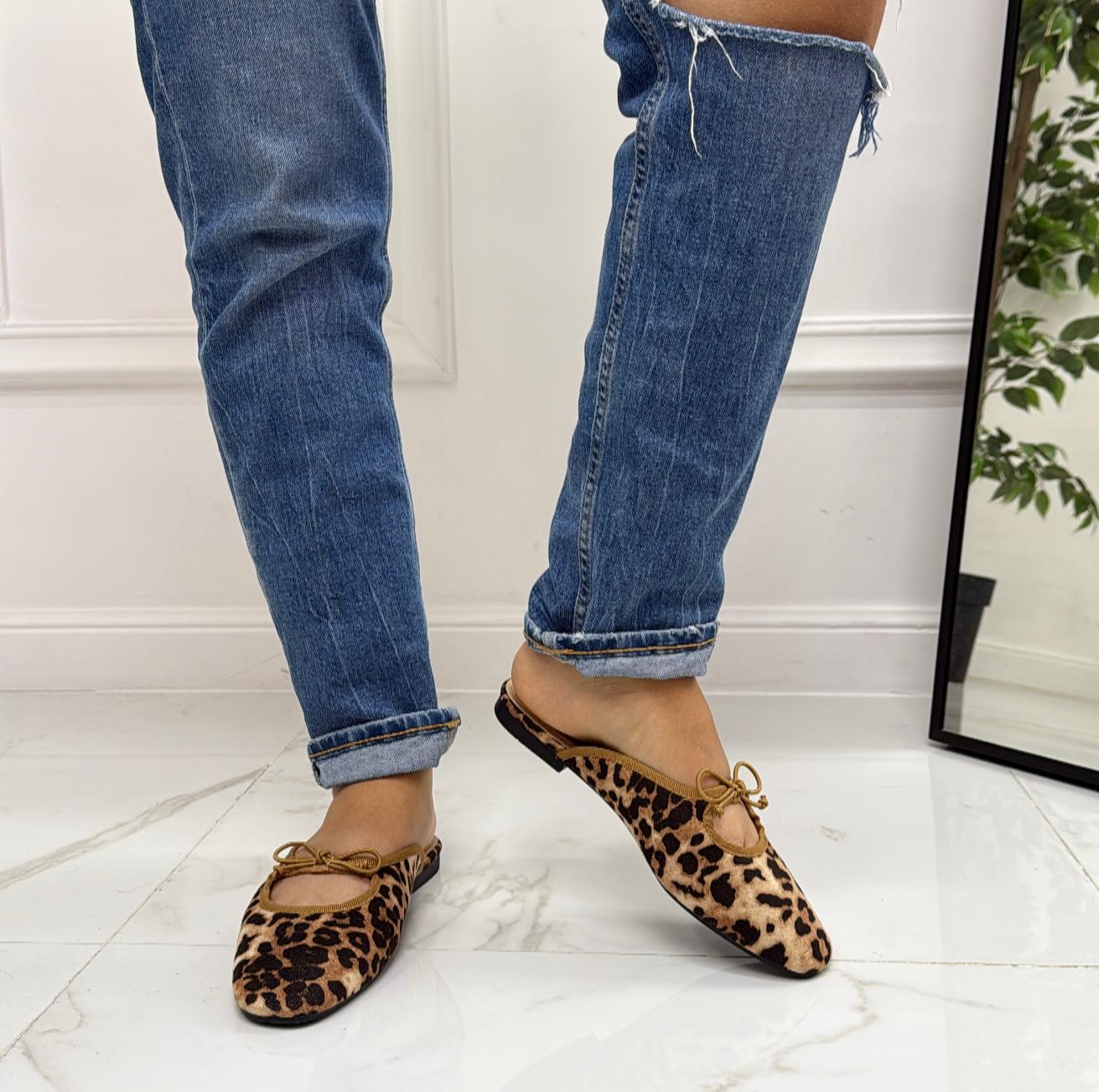 Eléa - Sabot Mules Pantofolina Donna Flat Punta Tallone Scoperto Leopardato